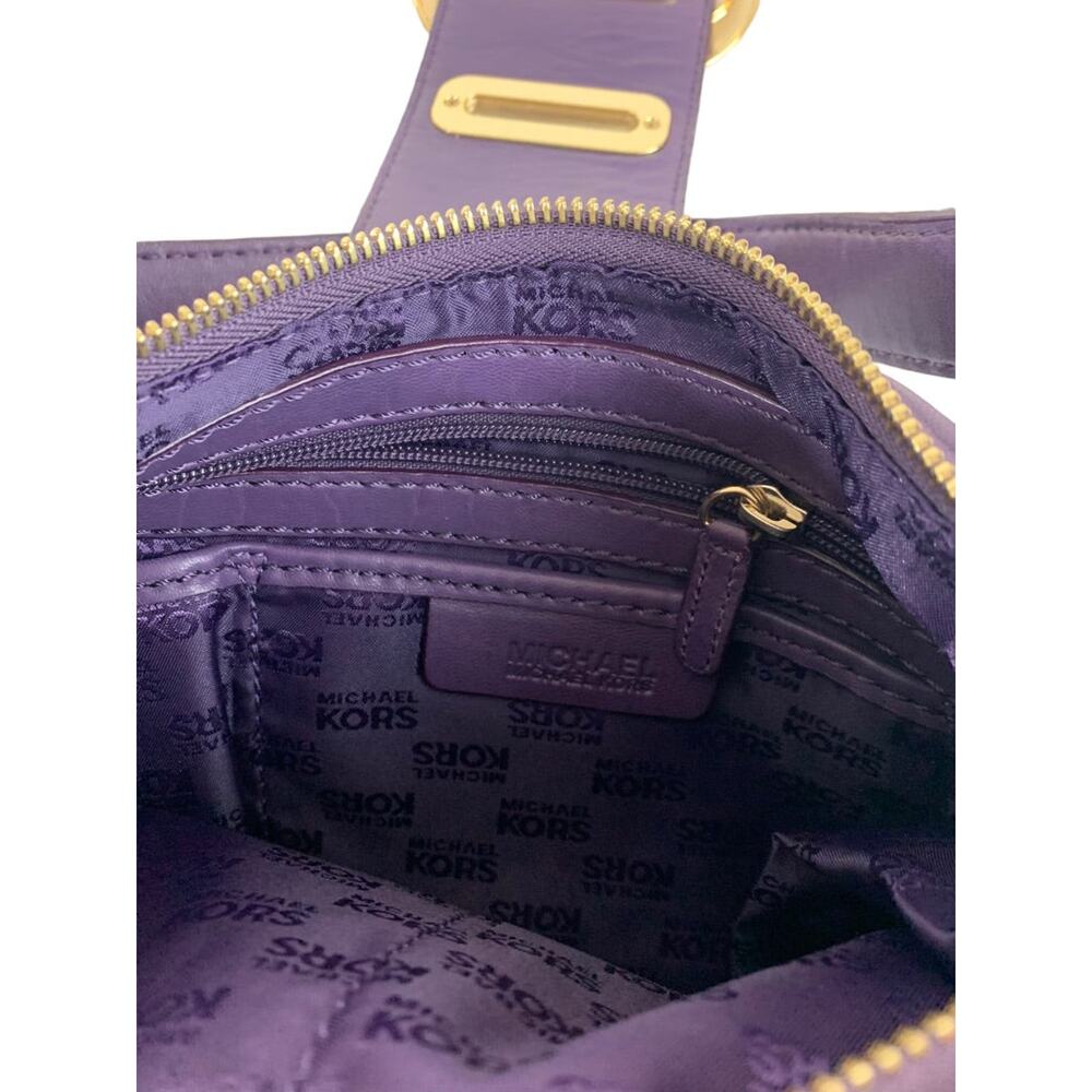 Michael Kors Morgen Purple Leather Hobo Bag Goldtone Hardware Buckle B-1006 - Picture 7 of 12